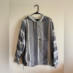 Gray Striped Hooded Pullover